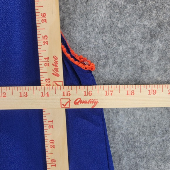 Umgee Dress Womens S Blue Orange Sleeveless Pleated Swing Shift Pom Pom Trim - Picture 11 of 13